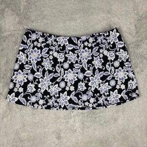 L.L.Bean Women's Floral‎ Swim Skirt Skort Size 18 Black Purple White UPF 50+